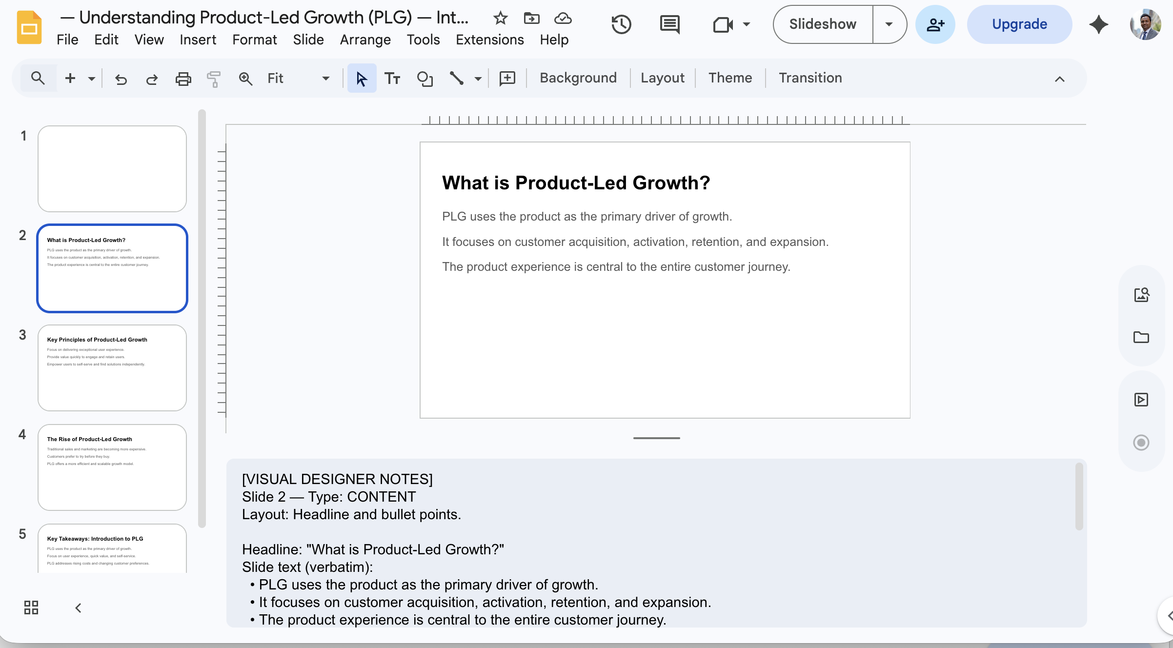 Exported presentation in Google Slides
